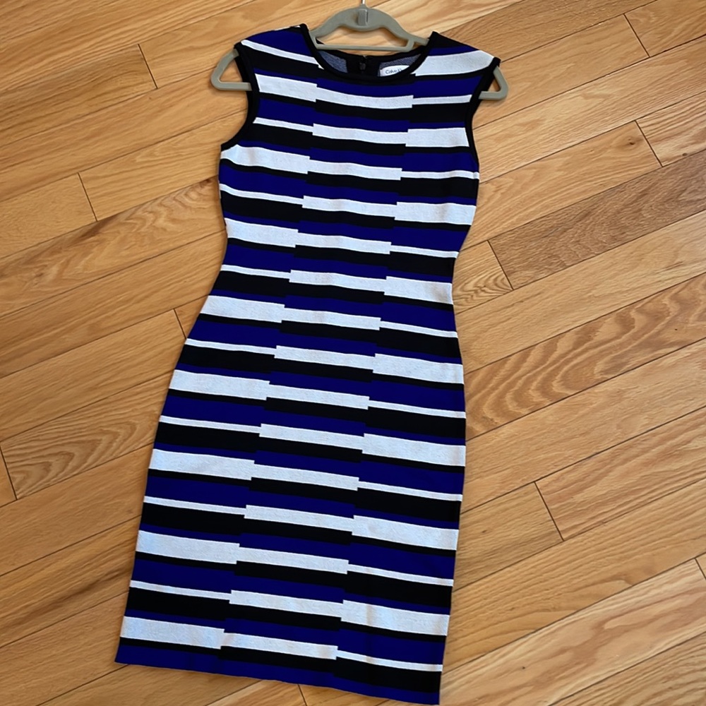 Calvin Klein Blue/White/Black Stretch Dress, S